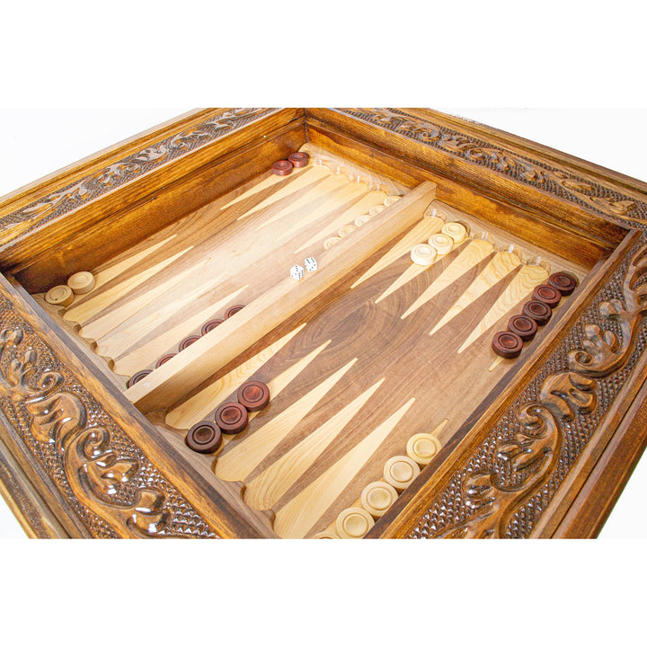 3-in-1 Handmade Walnut Chess, Backgammon & Coffee Table My Chess Sets