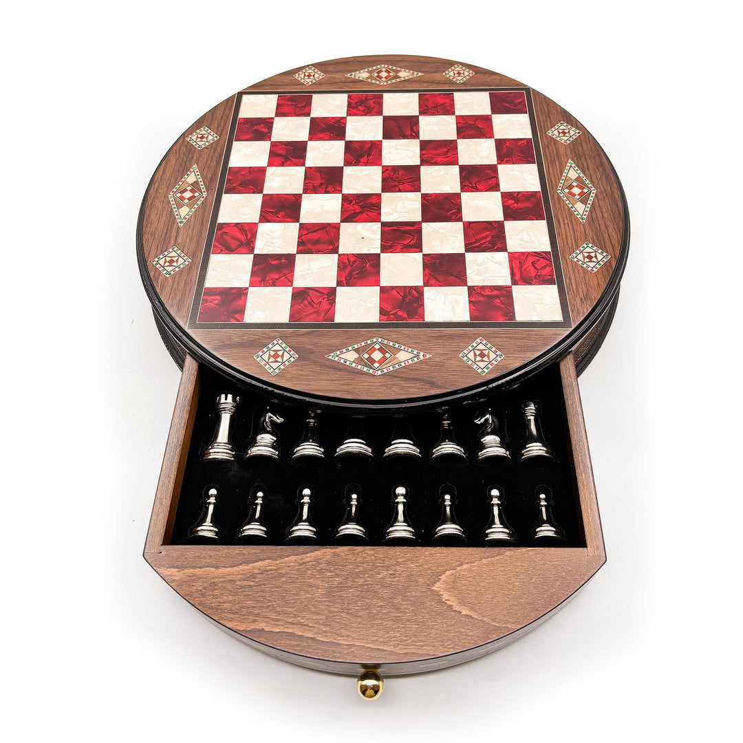 Luxury Round Rosewood & Walnut Chess Set With Metal Pieces My Chess Sets