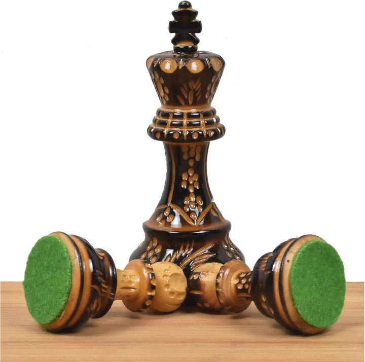 Russian Zagreb Chess Pieces Only Chess Set Burnt Boxwood Carved Wooden Chess Set, 3.9" King, Luxury Weighted Chess Pieces My Chess Sets