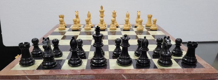 Anjan and Ebony Royal Chessmen Set With Marble Chess Board