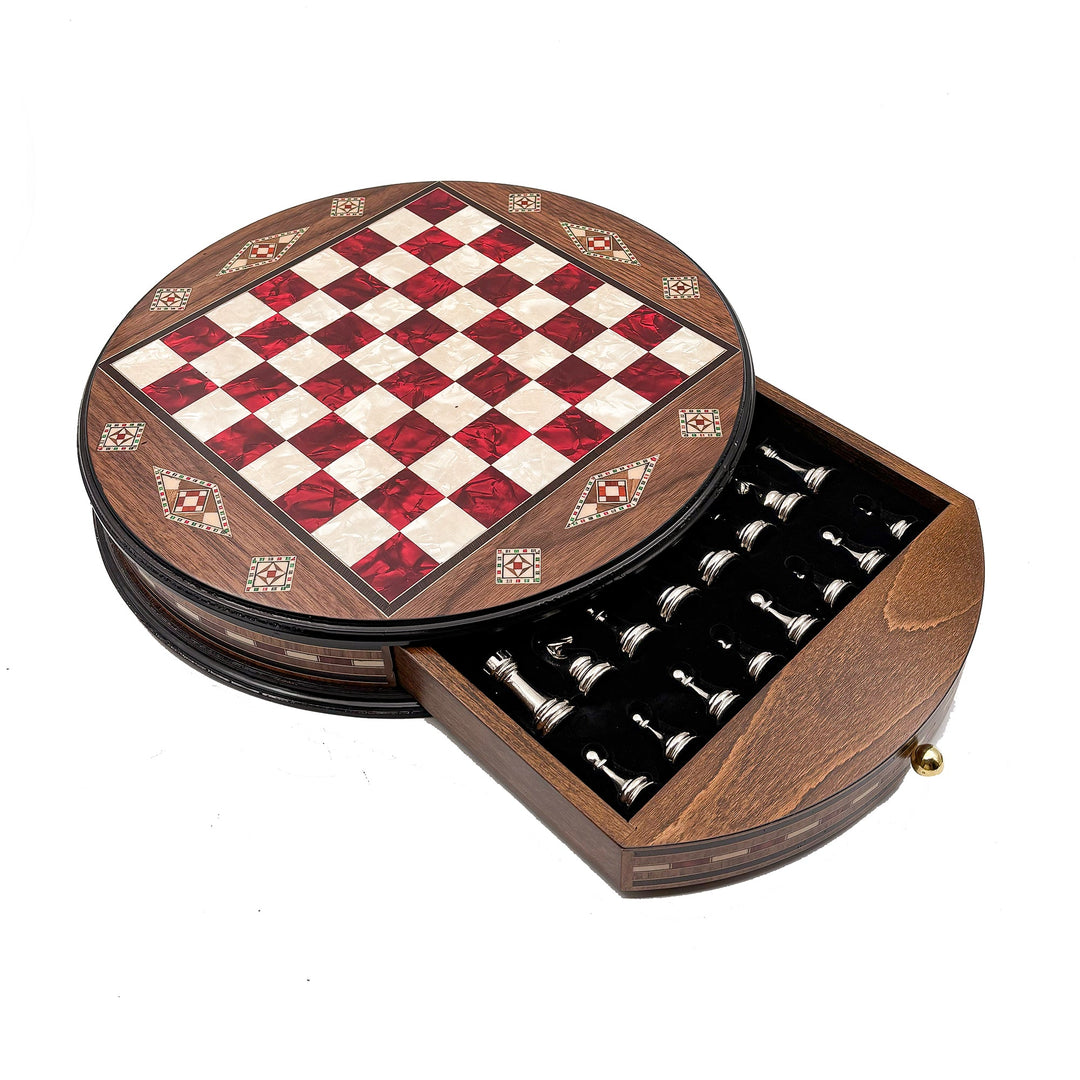 Luxury Round Rosewood & Walnut Chess Set With Metal Pieces My Chess Sets