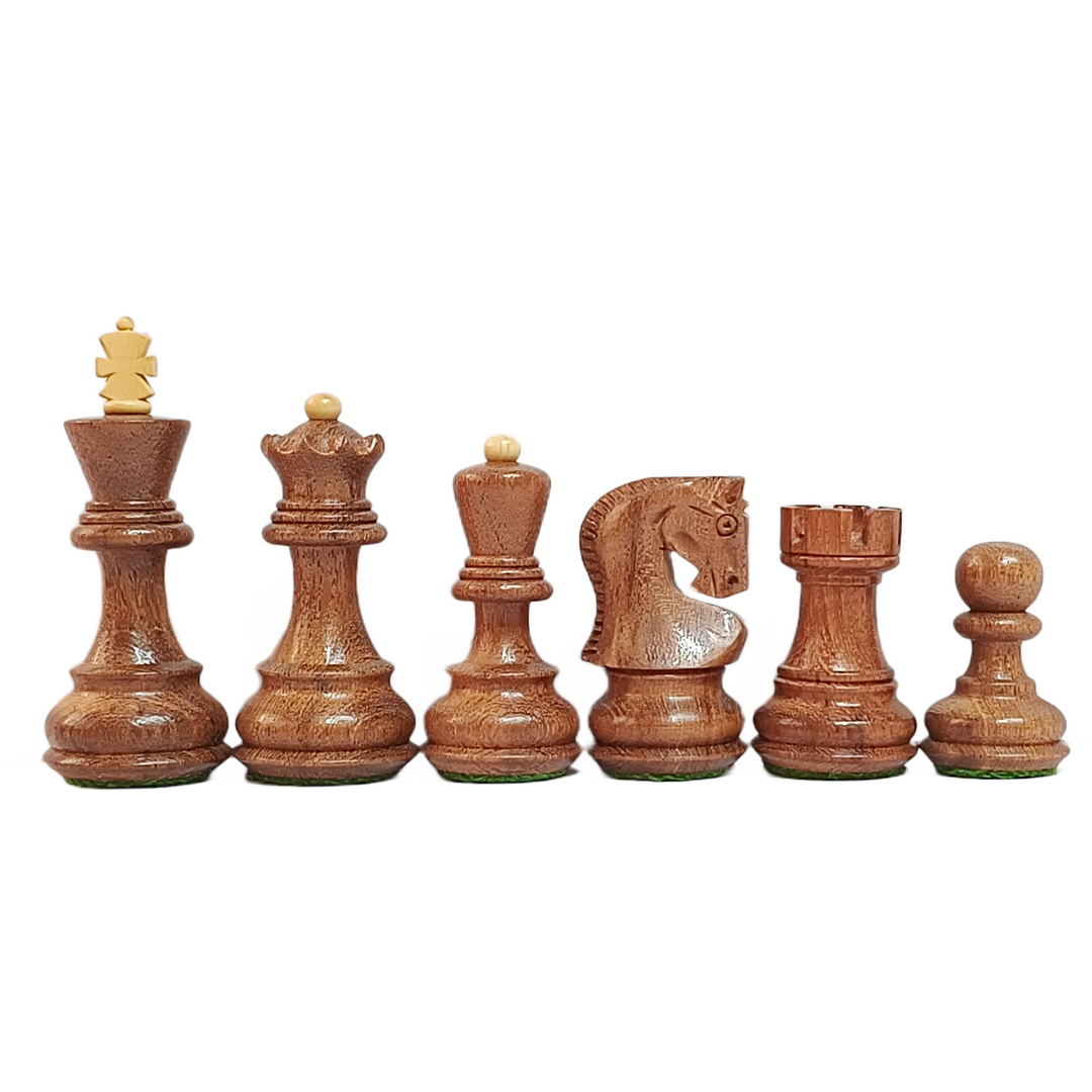 Set of wooden chess pieces on a white background