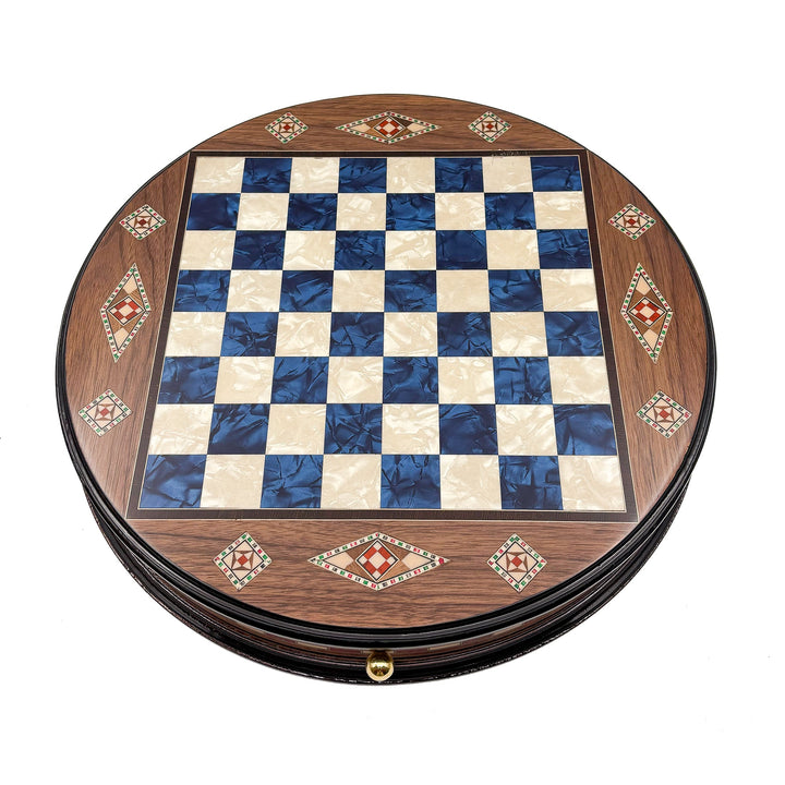 Luxury Round Rosewood & Walnut Chess Set With Metal Pieces My Chess Sets