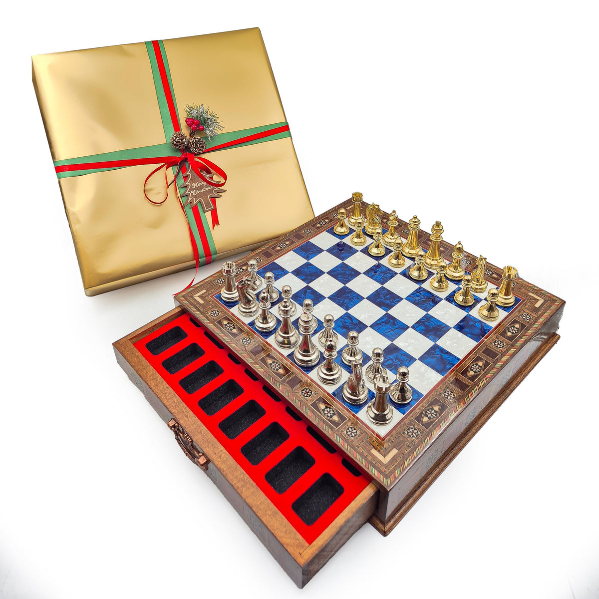 Handmade Luxury Chess Set With Storage Units - Blue Chess Board My Chess Sets