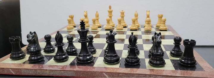 Anjan and Ebony Royal Chessmen Set With Marble Chess Board