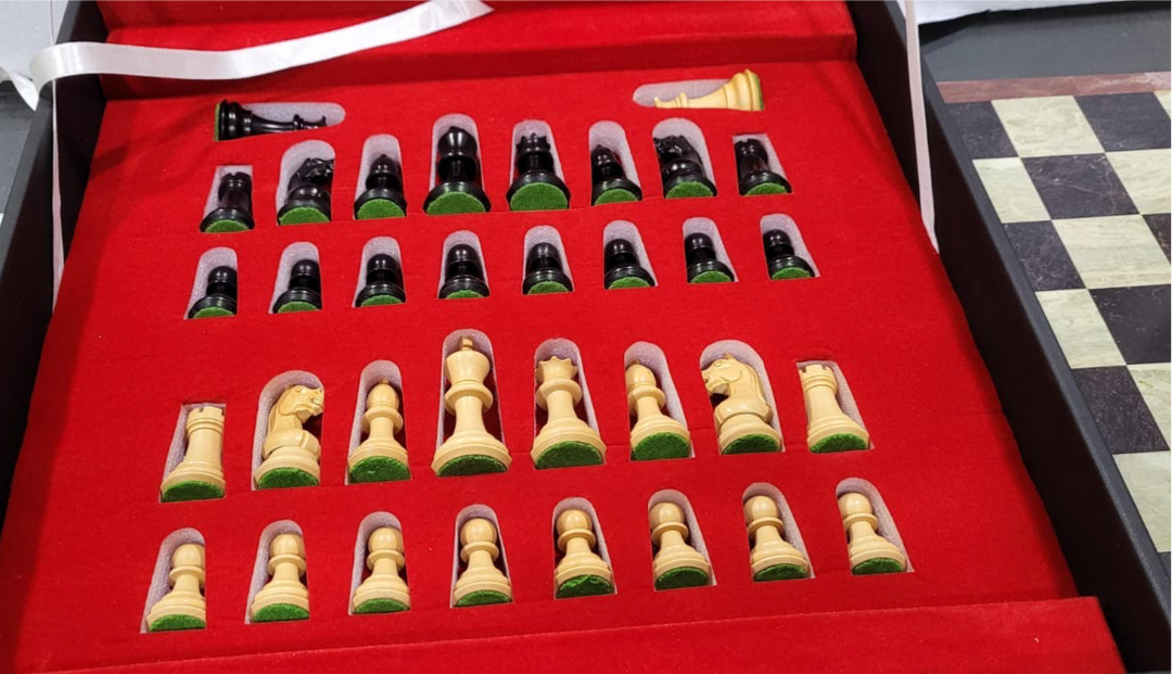 Anjan and Ebony Royal Chessmen Set With Marble Chess Board