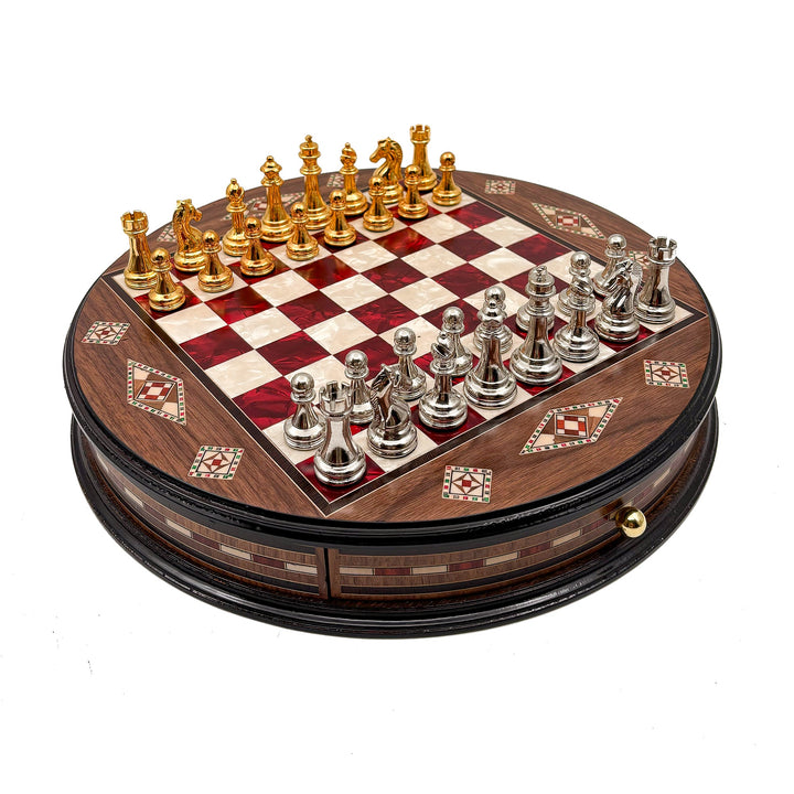 Luxury Round Rosewood & Walnut Chess Set With Metal Pieces My Chess Sets