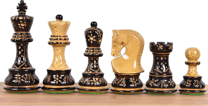Russian Zagreb Chess Pieces Only Chess Set Burnt Boxwood Carved Wooden Chess Set, 3.9" King, Luxury Weighted Chess Pieces My Chess Sets
