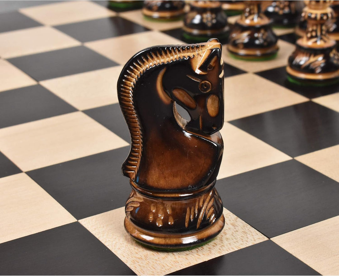 Russian Zagreb Chess Pieces Only Chess Set Burnt Boxwood Carved Wooden Chess Set, 3.9" King, Luxury Weighted Chess Pieces My Chess Sets