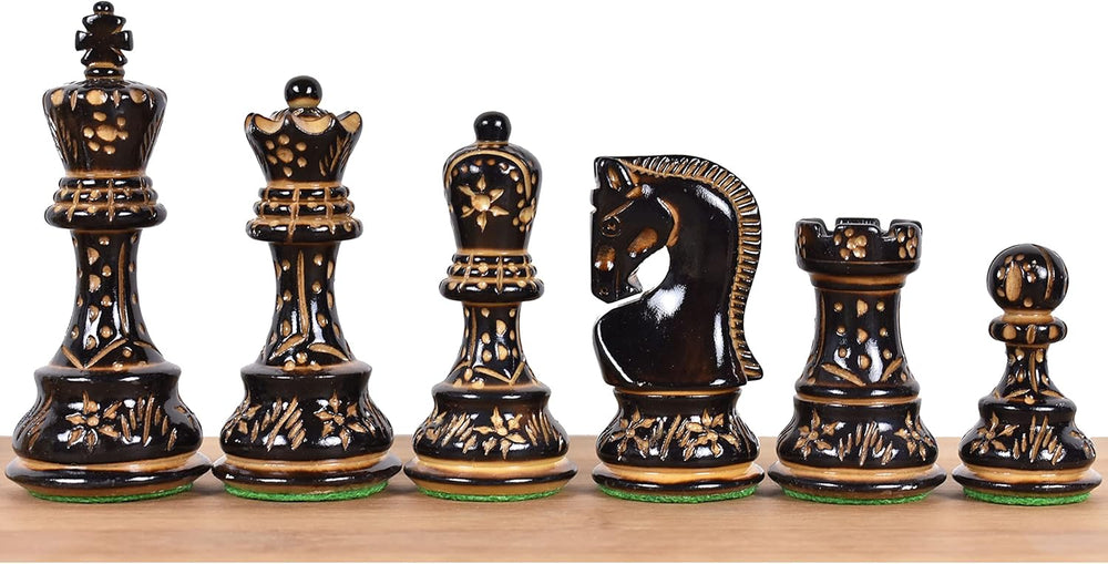 Russian Zagreb Chess Pieces Only Chess Set Burnt Boxwood Carved Wooden Chess Set, 3.9" King, Luxury Weighted Chess Pieces My Chess Sets