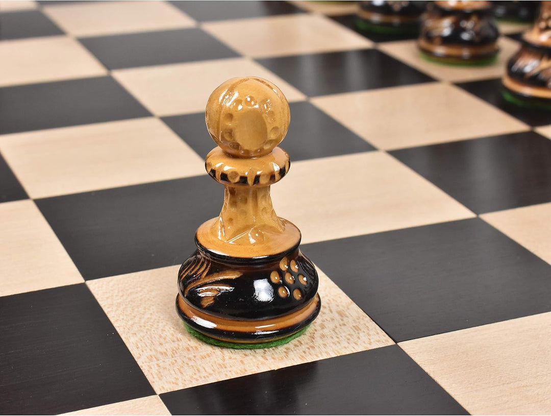 Russian Zagreb Chess Pieces Only Chess Set Burnt Boxwood Carved Wooden Chess Set, 3.9" King, Luxury Weighted Chess Pieces My Chess Sets