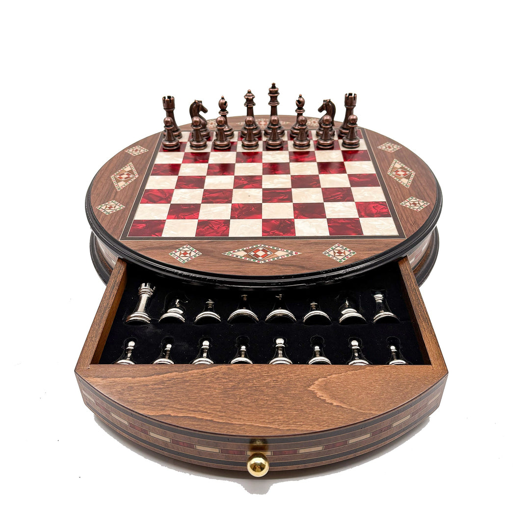 Luxury Round Rosewood & Walnut Chess Set With Metal Pieces My Chess Sets