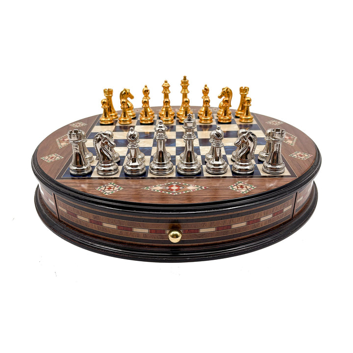 Luxury Round Rosewood & Walnut Chess Set With Metal Pieces My Chess Sets