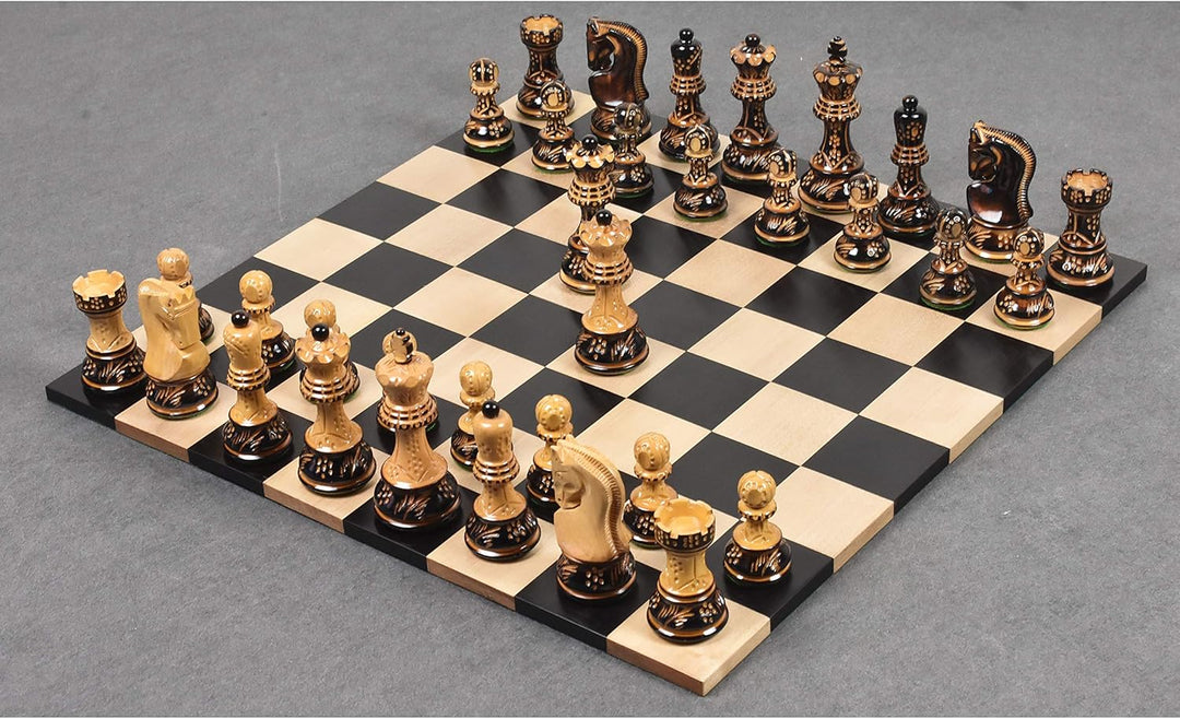Russian Zagreb Chess Pieces Only Chess Set Burnt Boxwood Carved Wooden Chess Set, 3.9" King, Luxury Weighted Chess Pieces My Chess Sets