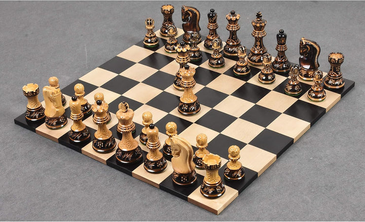 Russian Zagreb Chess Pieces Only Chess Set Burnt Boxwood Carved Wooden Chess Set, 3.9" King, Luxury Weighted Chess Pieces My Chess Sets