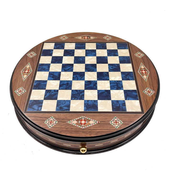 Luxury Round Rosewood & Walnut Chess Set With Metal Pieces My Chess Sets