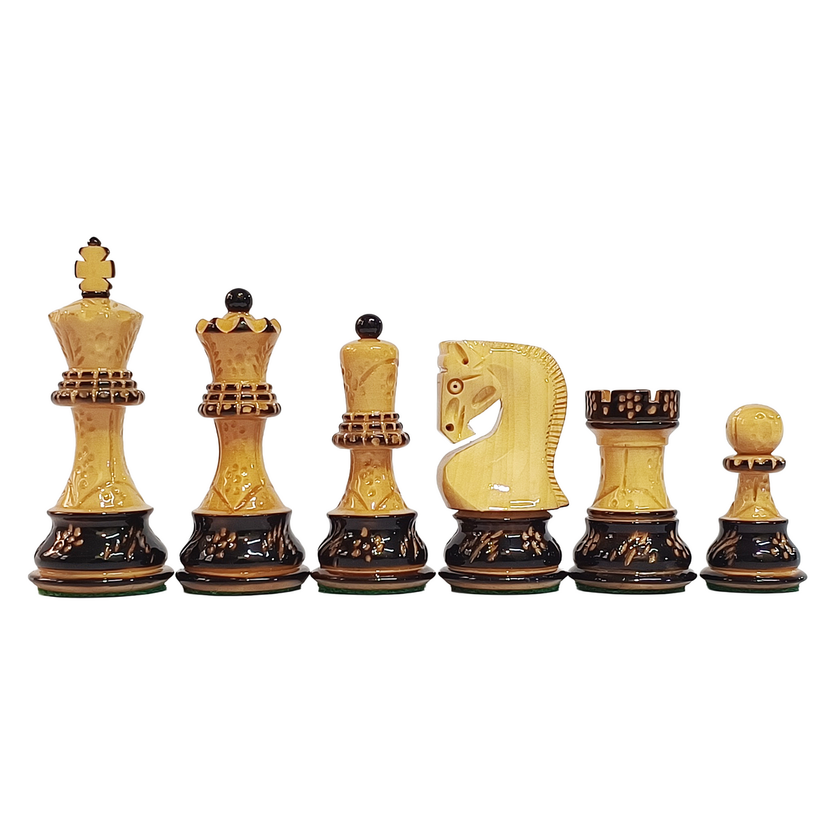 Russian Zagreb Burnt Hand-Carved Chess Set (3.9″ King) with 16″ Ebony & Maple Luxury Board – 50mm Squares My Chess Sets