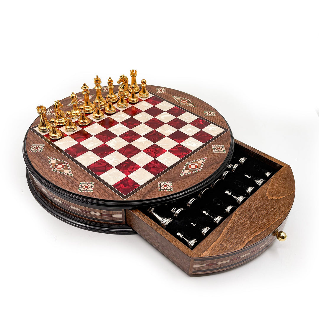 Luxury Round Rosewood & Walnut Chess Set With Metal Pieces My Chess Sets