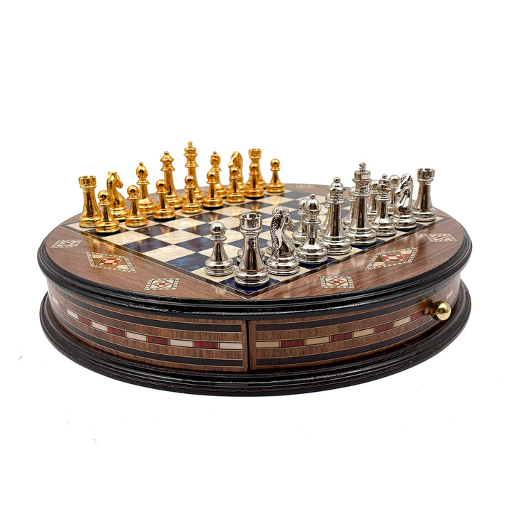 Luxury Round Rosewood & Walnut Chess Set With Metal Pieces My Chess Sets