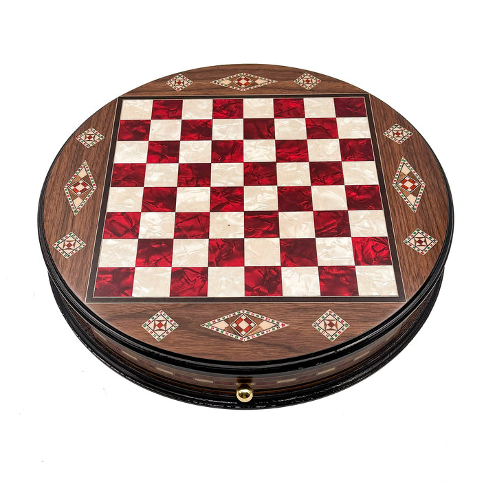 Luxury Round Rosewood & Walnut Chess Set With Metal Pieces My Chess Sets