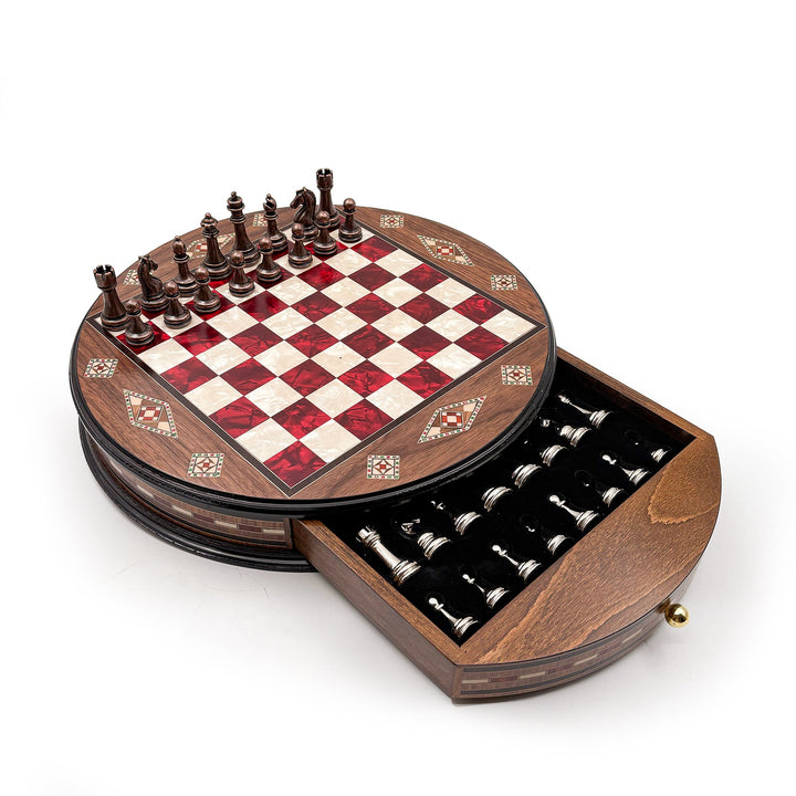 Luxury Round Rosewood & Walnut Chess Set With Metal Pieces My Chess Sets
