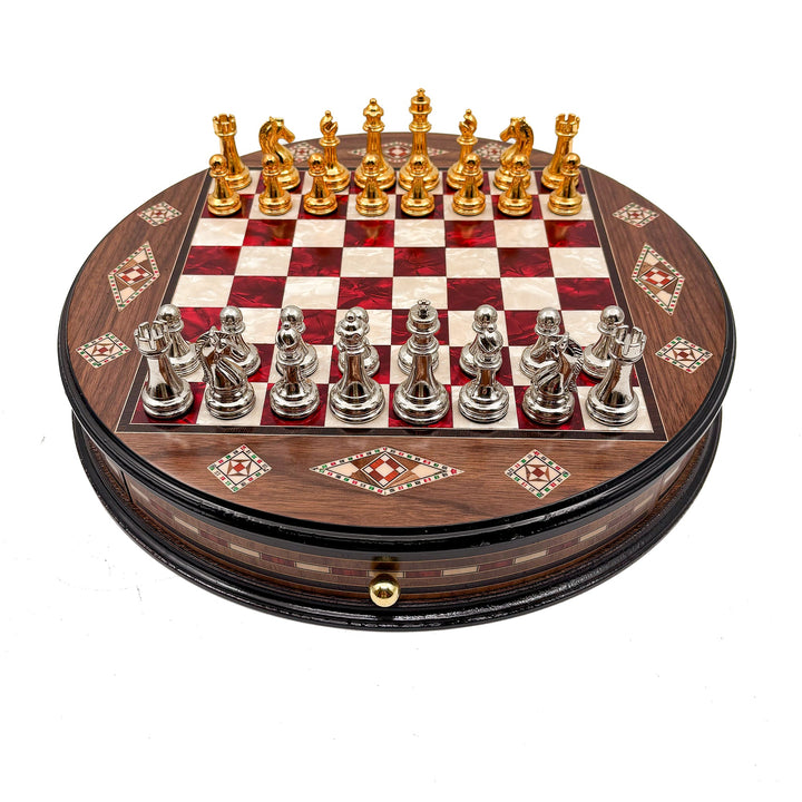 Luxury Round Rosewood & Walnut Chess Set With Metal Pieces My Chess Sets