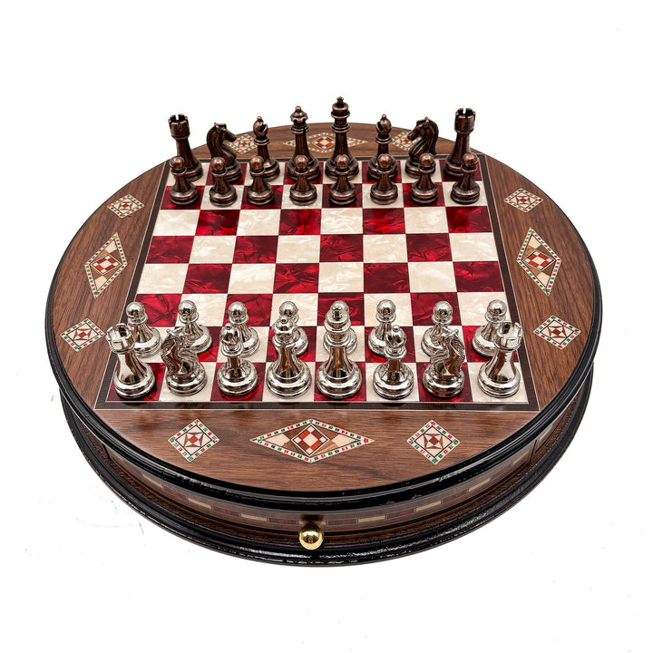 Luxury Round Rosewood & Walnut Chess Set With Metal Pieces My Chess Sets