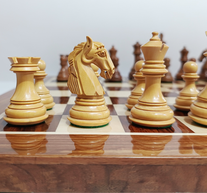 3.85” Professional Colombian Style Staunton Wooden Chess Set - Boxwood & Golden Rosewood with Golden Rosewood Board