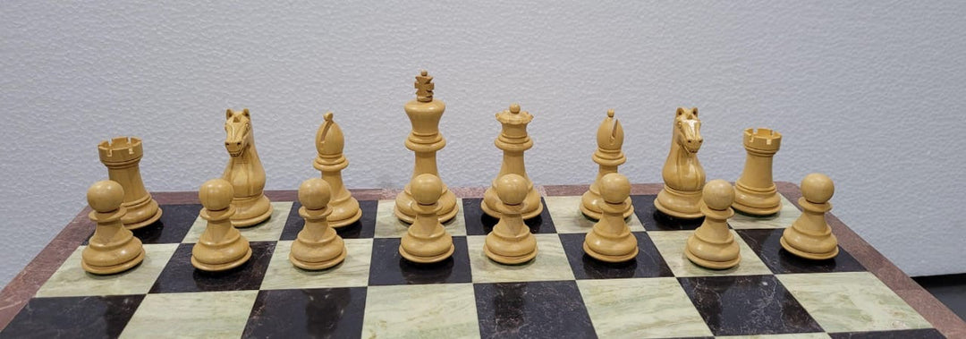Anjan and Ebony Royal Chessmen Set With Marble Chess Board