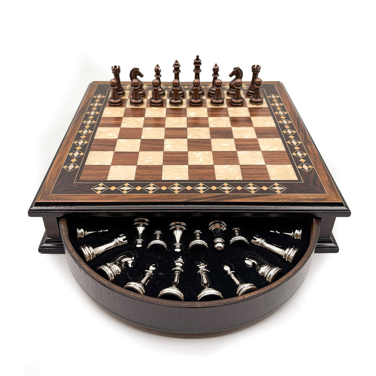 Personalized Handcrafted Wooden Chess Set with Storage Drawer - Walnut & Rosewood My Chess Sets