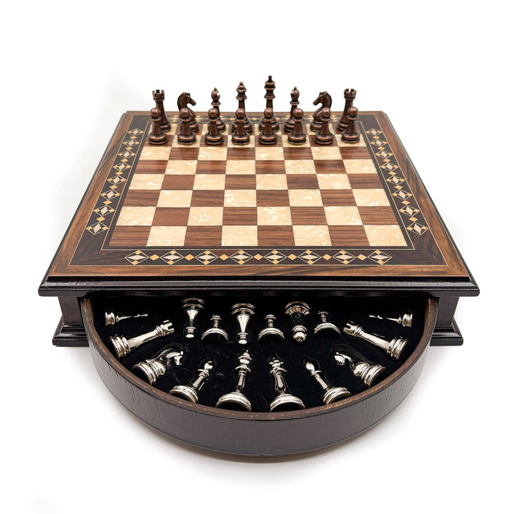 Personalized Handcrafted Wooden Chess Set with Storage Drawer - Walnut & Rosewood My Chess Sets