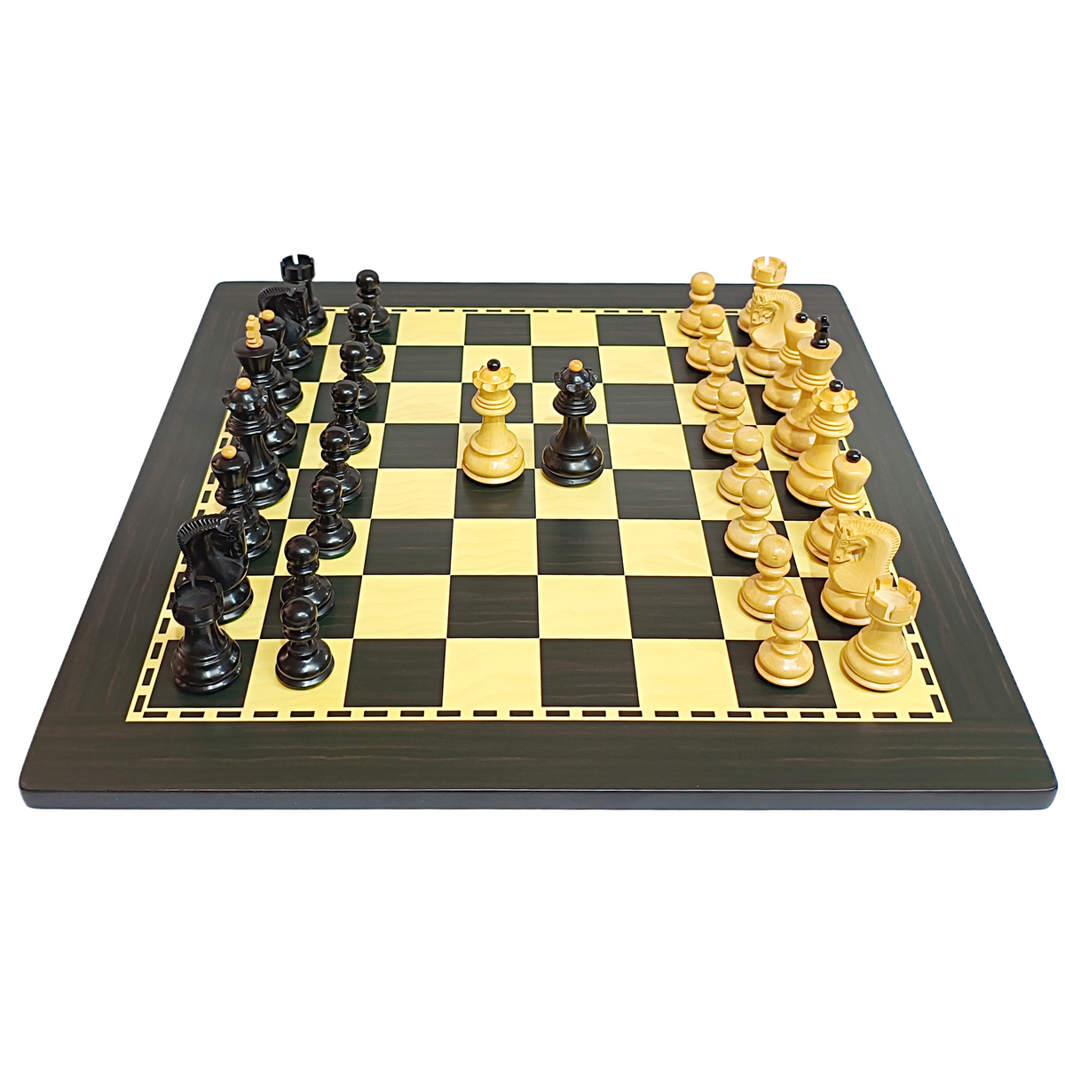 Russian Zagreb Wooden Chess Set – Black & Cream Pieces with an MDF Wood Board