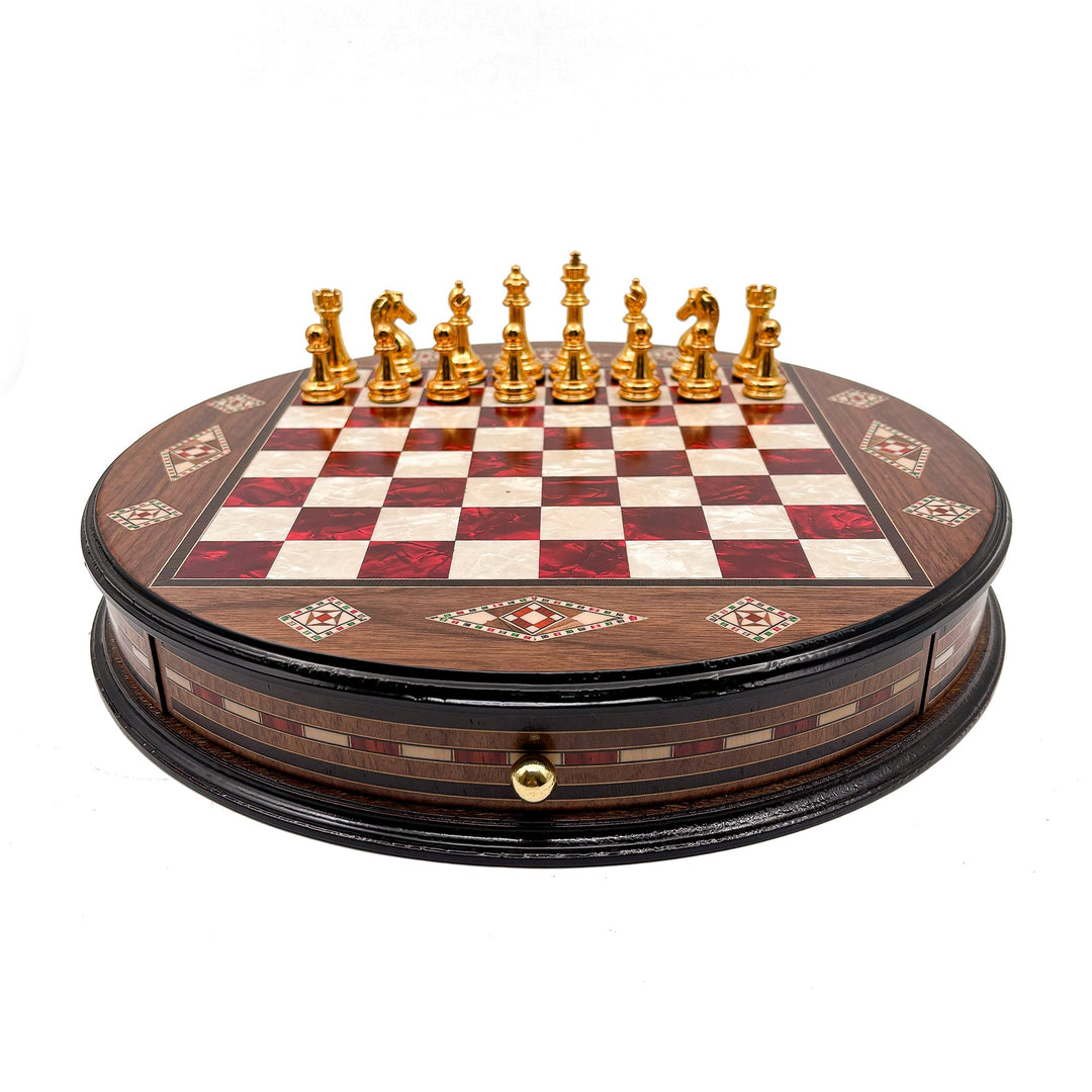 Luxury Round Rosewood & Walnut Chess Set With Metal Pieces My Chess Sets