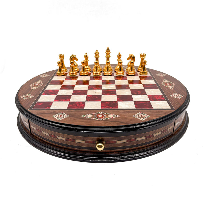 Luxury Round Rosewood & Walnut Chess Set With Metal Pieces My Chess Sets