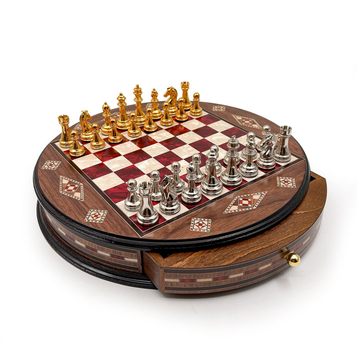 Luxury Round Rosewood & Walnut Chess Set With Metal Pieces My Chess Sets