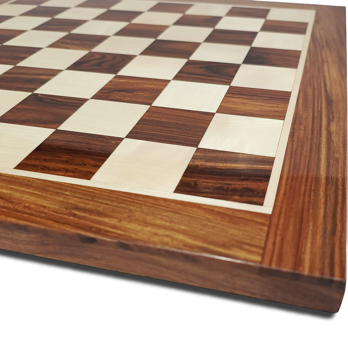 Handcrafted Golden Rosewood chess board with a checkered pattern, featured in The Luxury Staunton Chess Bundle.