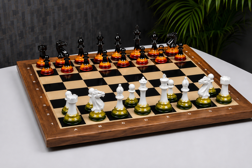Flame and Frost Artist Hand Painted Luxury Chess Set My Chess Sets