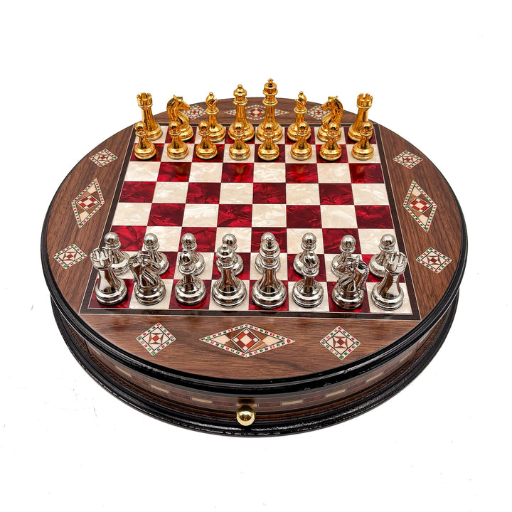 Luxury Round Rosewood & Walnut Chess Set With Metal Pieces My Chess Sets