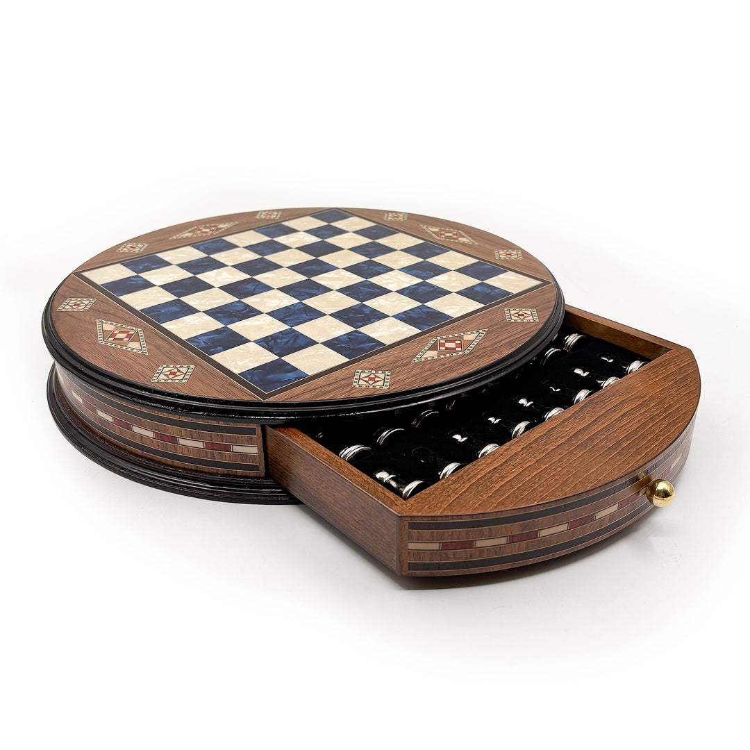 Luxury Round Rosewood & Walnut Chess Set With Metal Pieces My Chess Sets