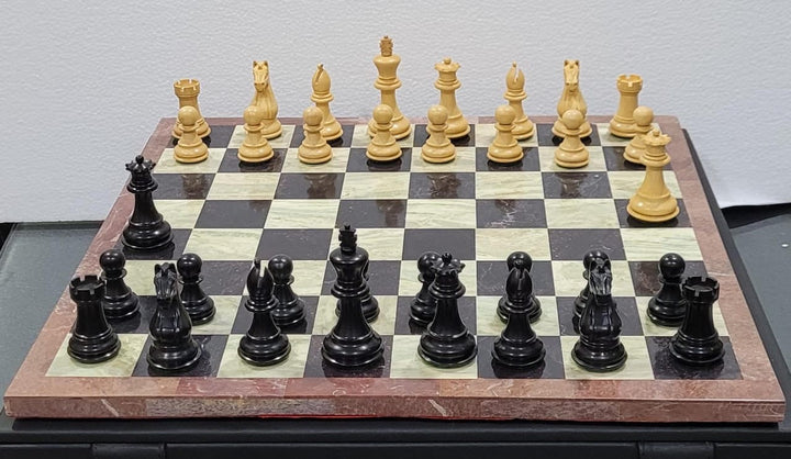 Anjan and Ebony Royal Chessmen Set With Marble Chess Board