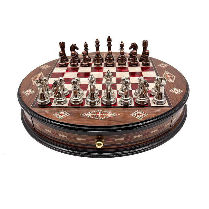 Luxury Round Rosewood & Walnut Chess Set With Metal Pieces My Chess Sets