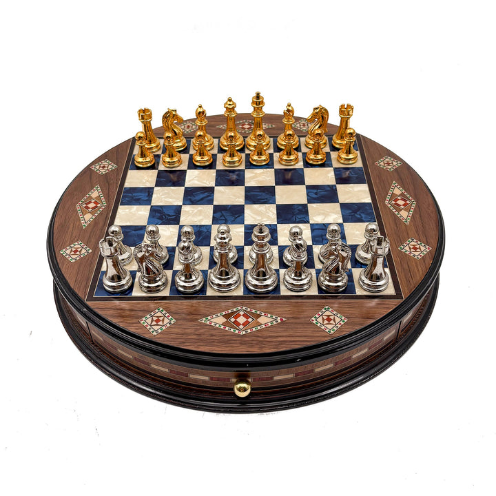 Luxury Round Rosewood & Walnut Chess Set With Metal Pieces My Chess Sets