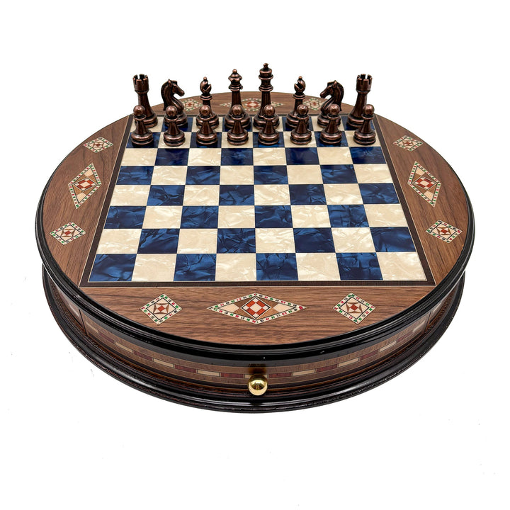 Luxury Round Rosewood & Walnut Chess Set With Metal Pieces My Chess Sets