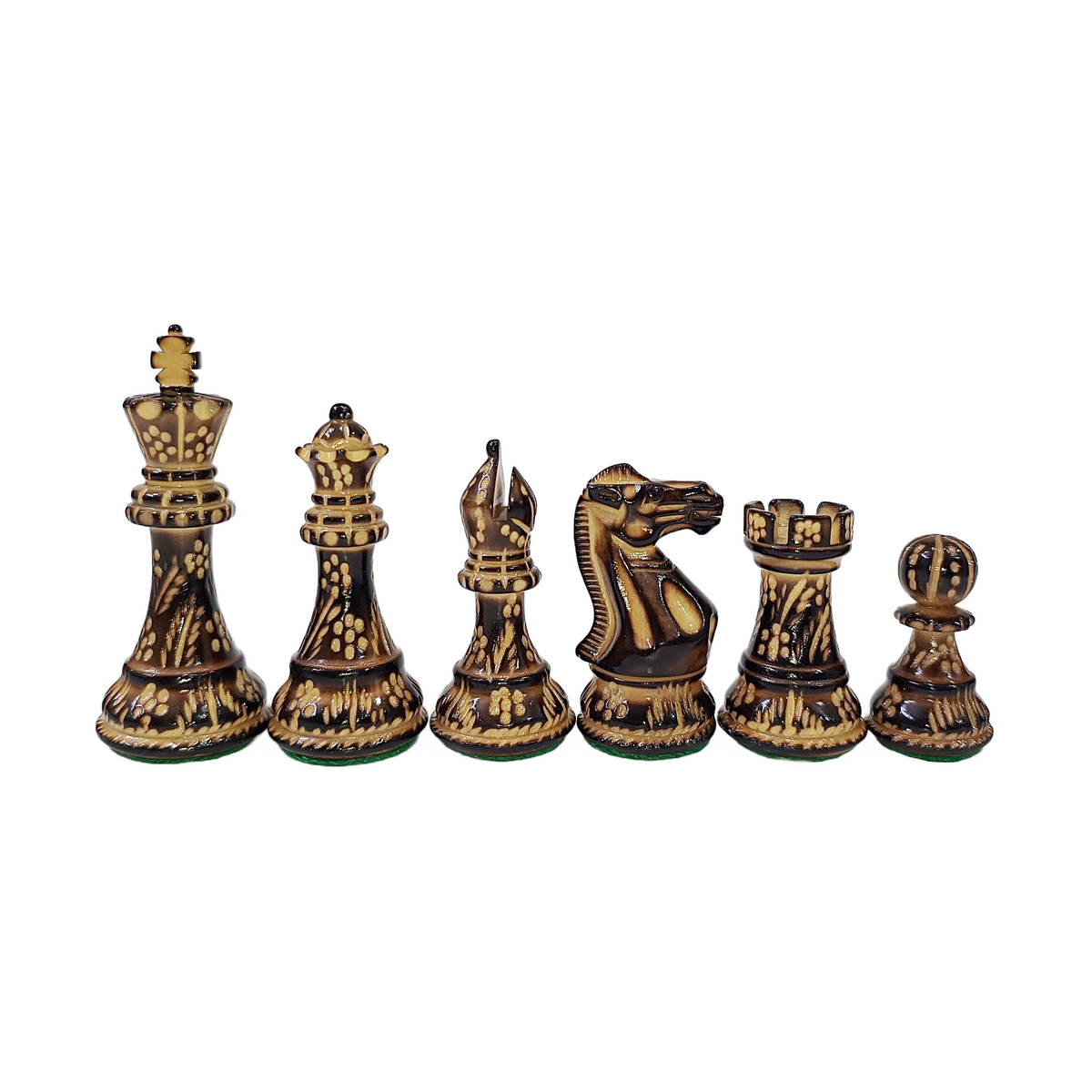 Classic Staunton Burnt Boxwood Professional Chess Pieces - Hand Carved - 3.9" King