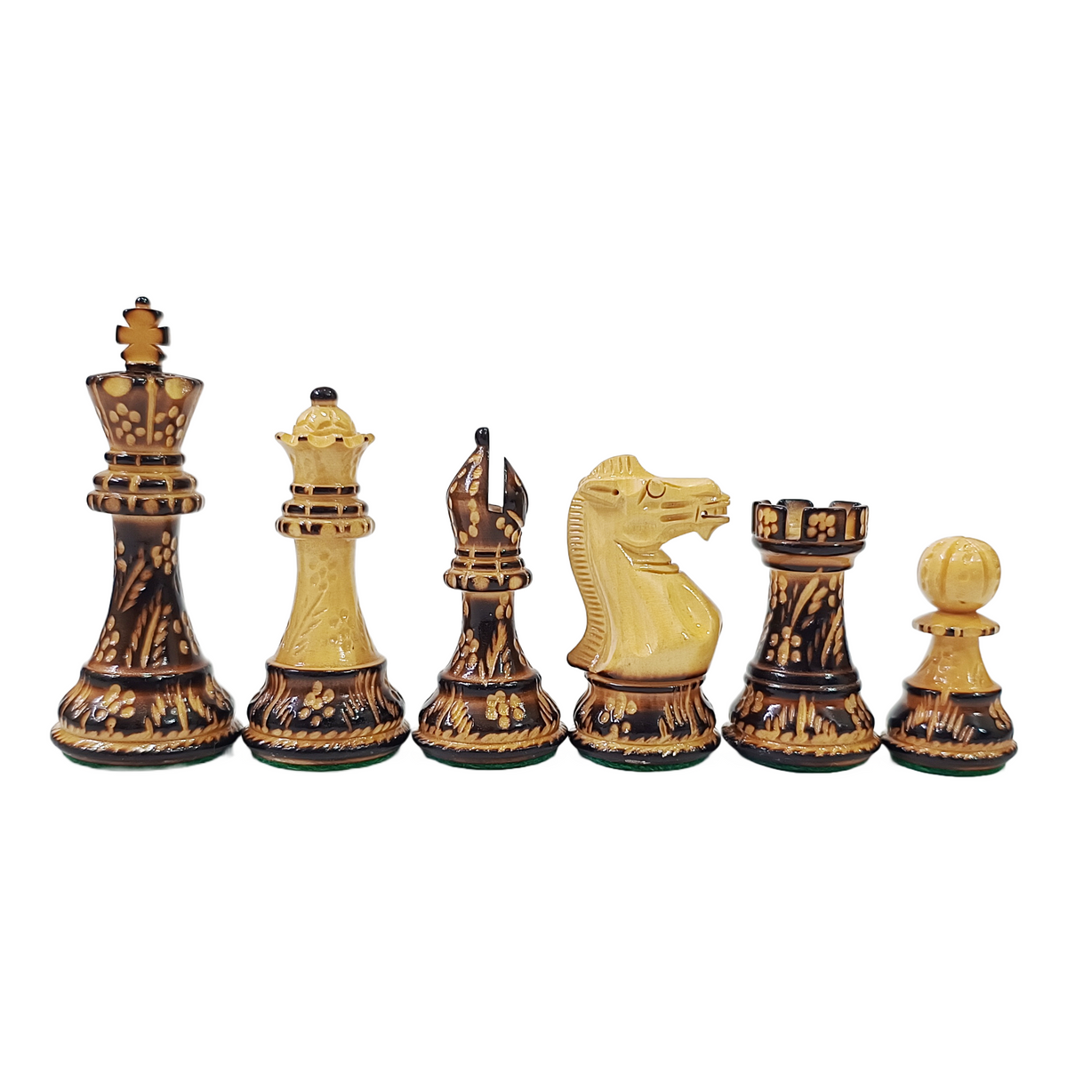 Classic Staunton Burnt Boxwood Professional Chess Pieces - Hand Carved - 3.9" King