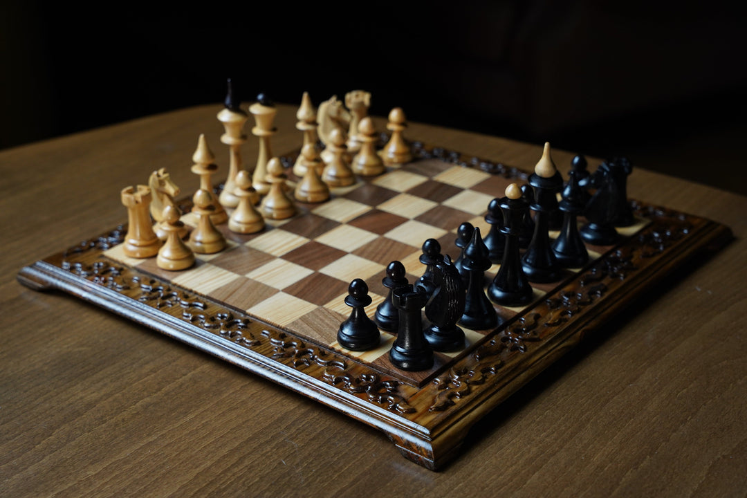 Hand Carved Luxury Chess Set With Latvian Style Chess Pieces