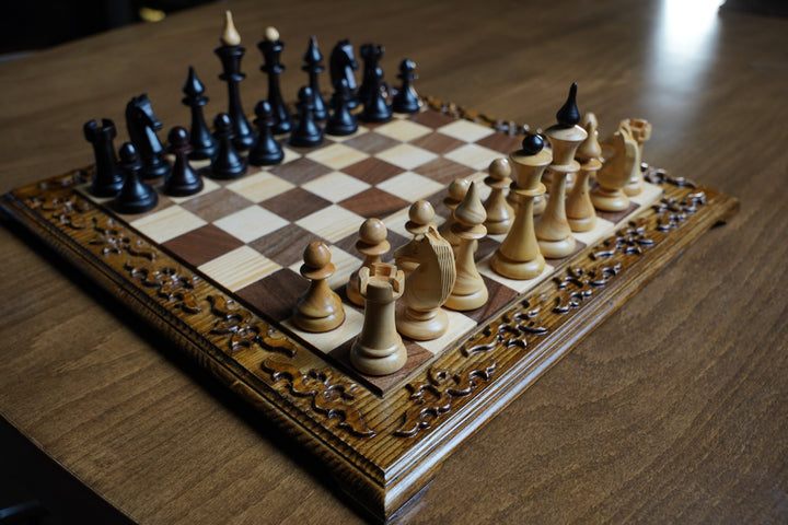 Hand Carved Luxury Chess Set With Latvian Style Chess Pieces