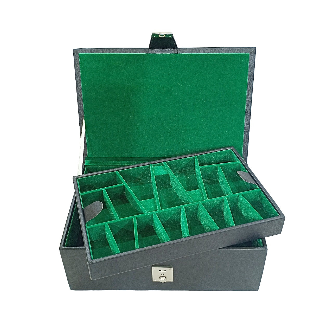 Leatherette Chess Pieces Storage Box - Dual Tray Design