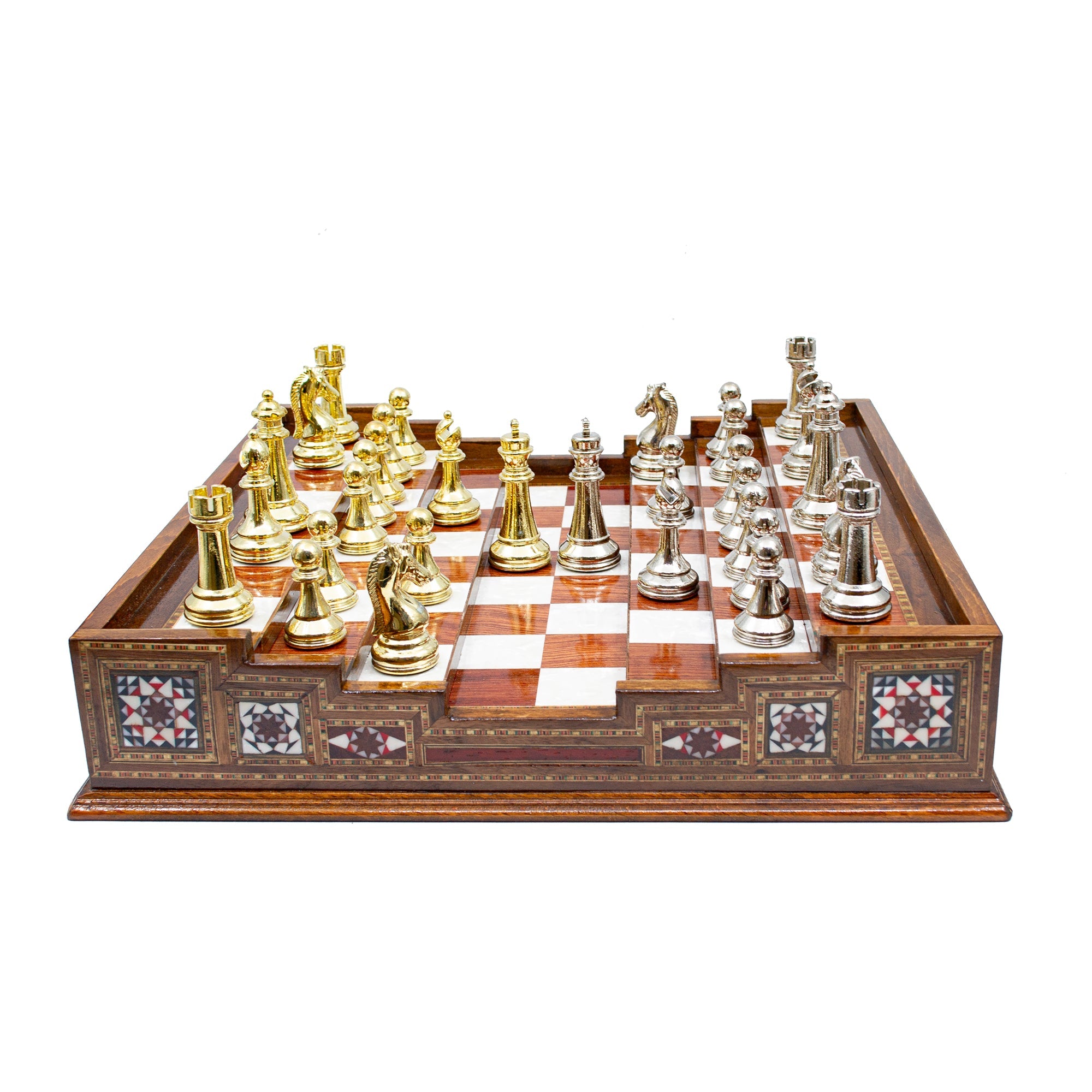 Hand Made Unique Arena Chess Board with Classic Luxury Metal Chess Pieces - Stairs Chess Board