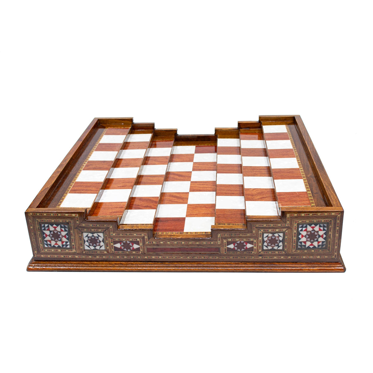Hand Made Unique Arena Chess Board with Classic Luxury Metal Chess Pieces - Stairs Chess Board
